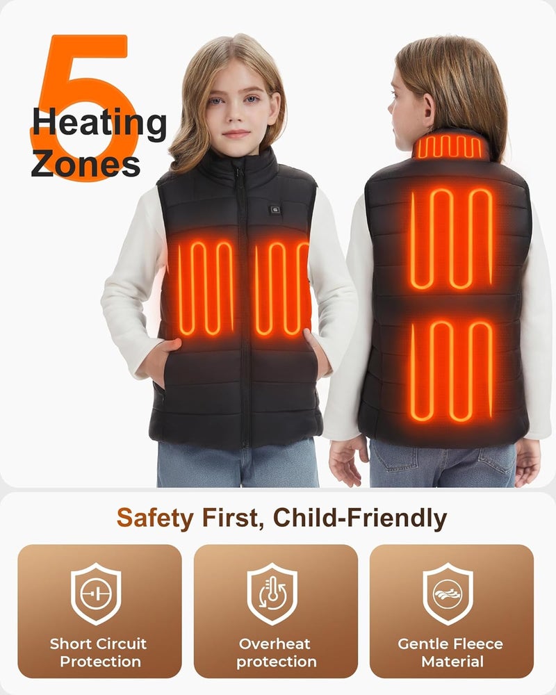 Glaais Kids Heated Vest with 7.4V 12000mAh Battery Pack Included, Warmer Youth Electric Heating Vest for Boys & Girls - Image 2